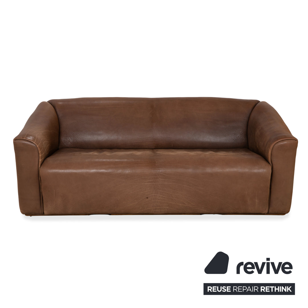 de Sede DS-47 Leather Three-Seater Two-Seater Brown Cognac Sofa Couch Vintage Manual Function