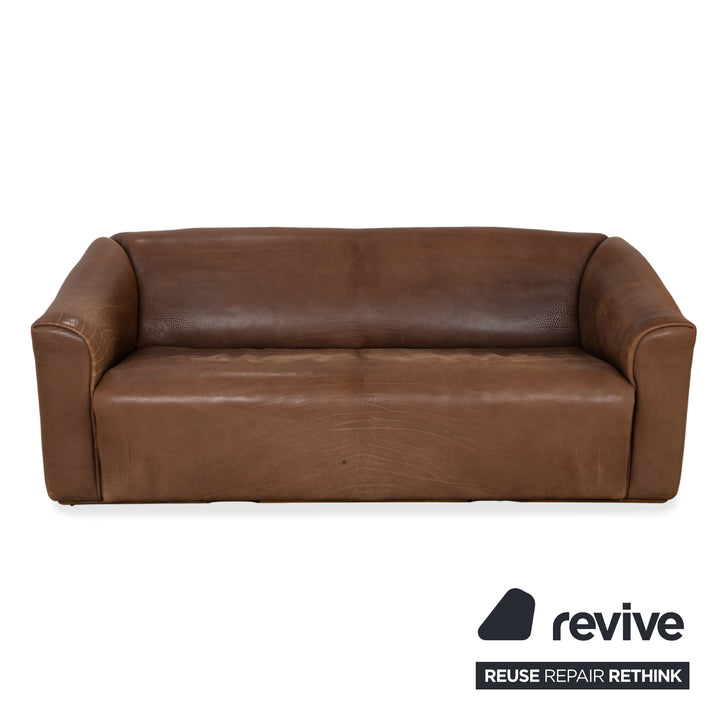 de Sede DS-47 Leather Three-Seater Two-Seater Brown Cognac Sofa Couch Vintage Manual Function