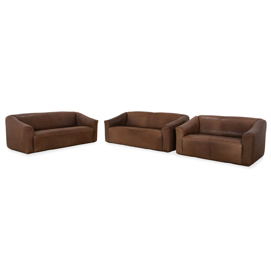 de Sede DS-47 Leder Dreisitzer Zweisitzer Braun Cognac Sofa Couch Vintage manuelle Funktion