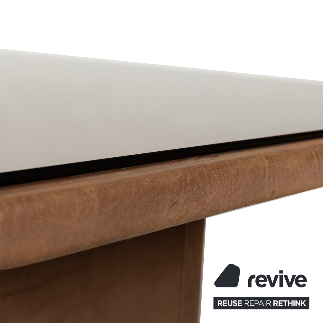 Table basse en cuir et verre marron De Sede DS-47