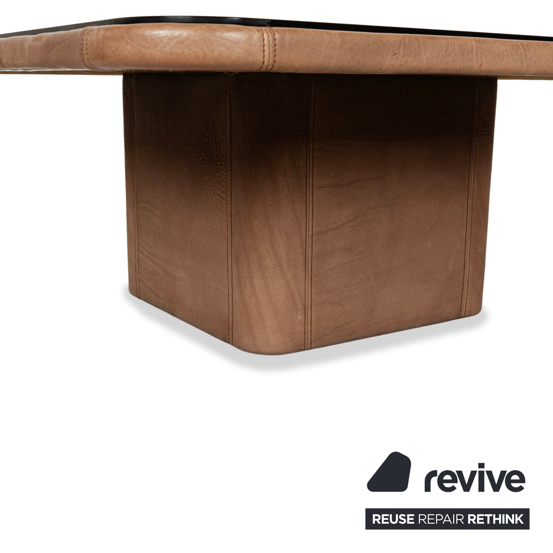 Table basse en cuir et verre marron De Sede DS-47