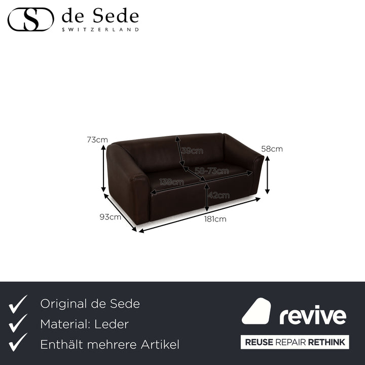 De Sede ds 47 Leder Sofa Garnitur Dunkelbraun Dreisitzer Zweisitzer Sessel Couch