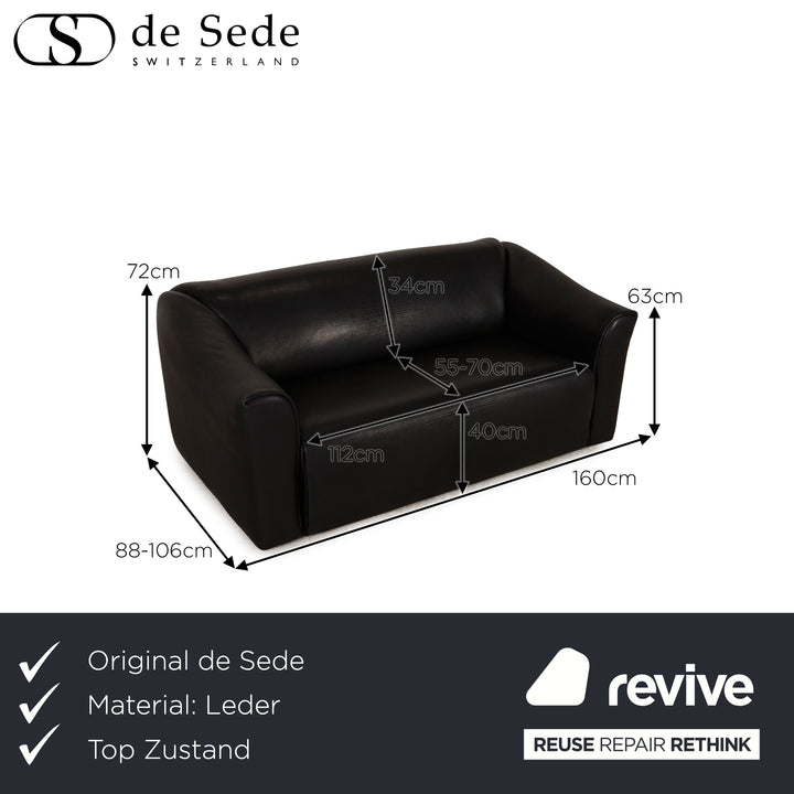 de Sede ds 47 Leder Sofa Schwarz Zweisitzer Couch