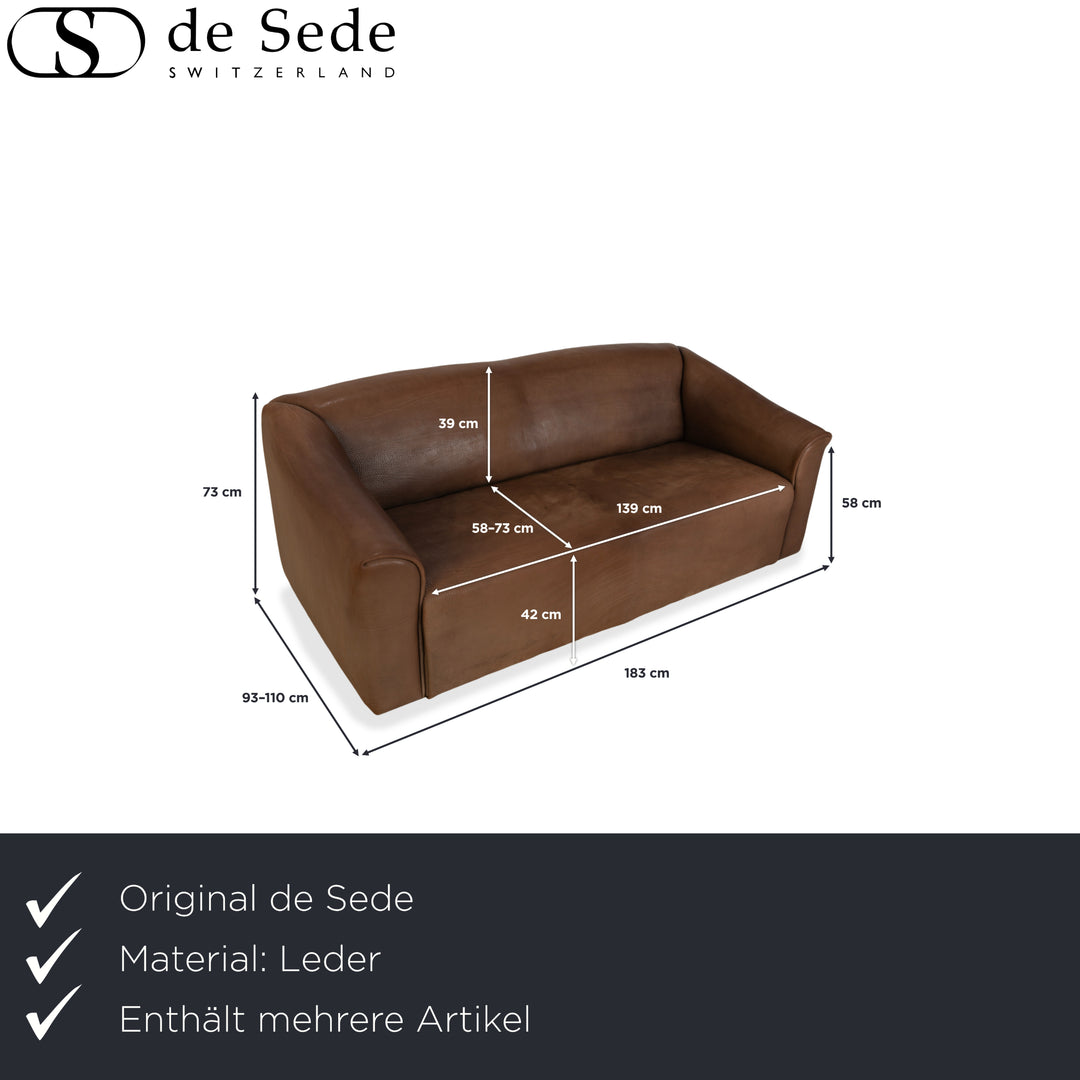 de Sede DS-47 Leather Two-Seater Three-Seater Brown Cognac Sofa Couch Vintage Manual Function