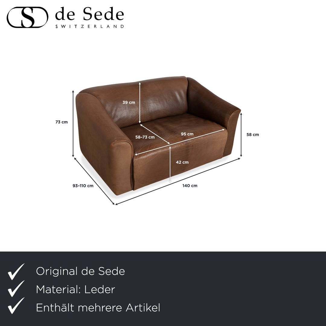 de Sede DS-47 Leather Two-Seater Three-Seater Brown Cognac Sofa Couch Vintage Manual Function