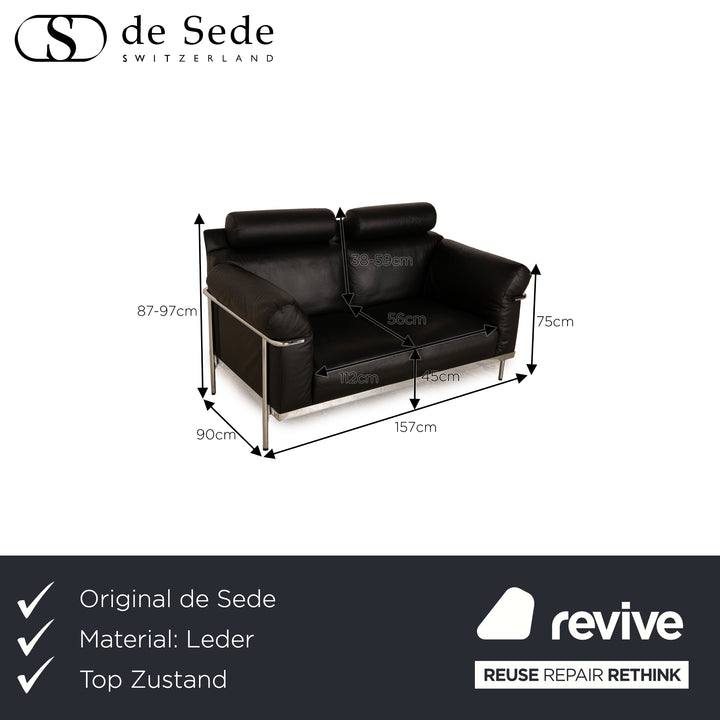 de Sede DS 560 Leather Two-Seater Black incl. Headrest Bauhaus Sofa Couch