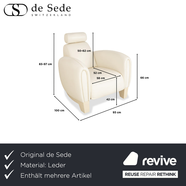 de Sede DS-57 Leder 2x Sessel Creme Weiß Beige manuelle Funktion