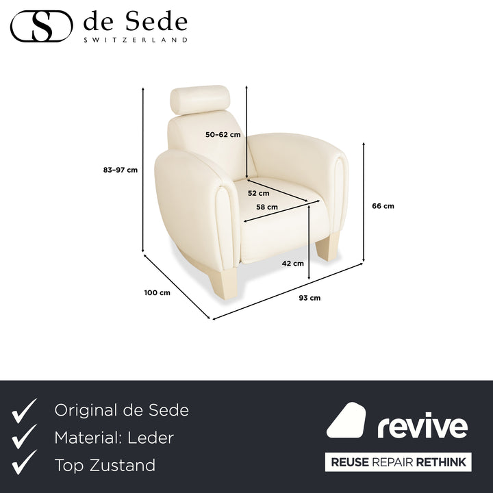 de Sede DS-57 Leder Sessel Creme Weiß Beige manuelle Funktion