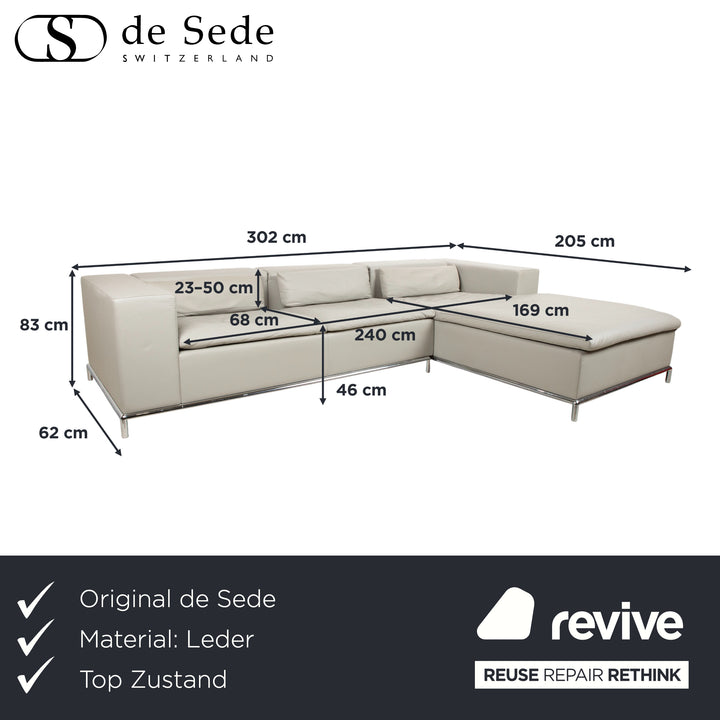 de Sede DS-7 Leder Ecksofa Grau manuelle Funktion Sofa Couch