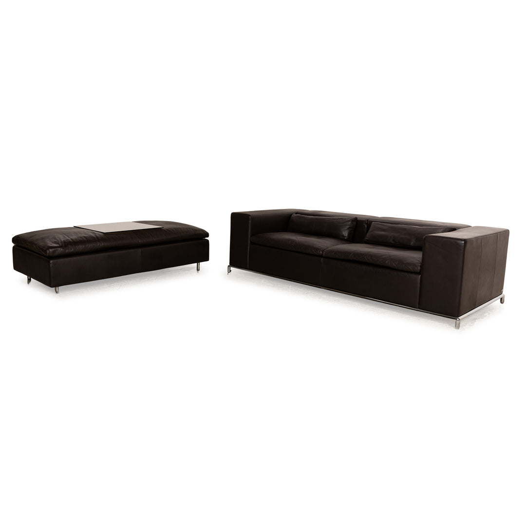 de Sede DS 7 Leder Sofa Garnitur Braun manuelle Funktion Dreisitzer Hocker Couch