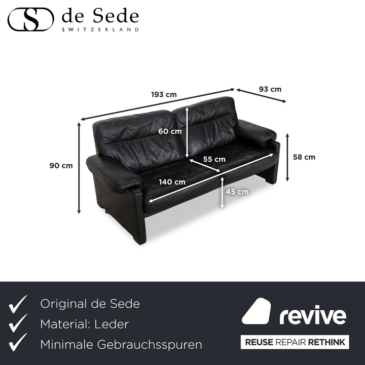 De Sede DS-70 Leather Three-Seater Black Sofa Couch