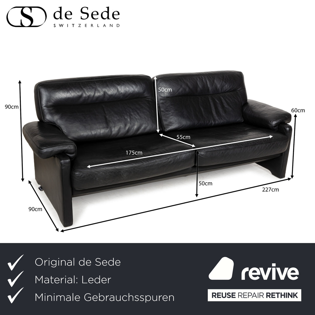Canapé trois places en cuir noir De Sede DS-70