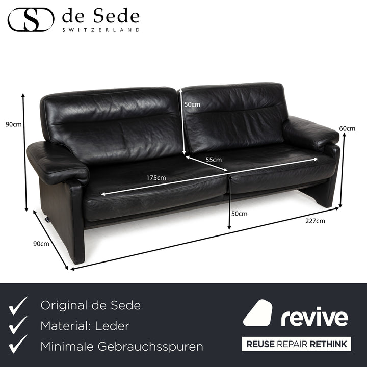 Canapé trois places en cuir noir De Sede DS-70