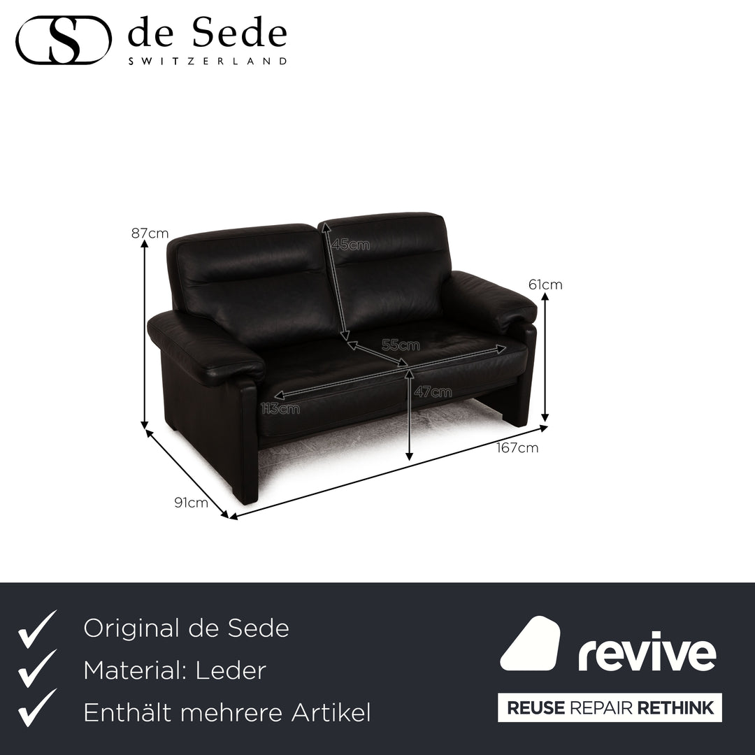 de Sede DS 70 Leder Sofa Garnitur Schwarz Dreisitzer Zweisitzer Sofa Couch