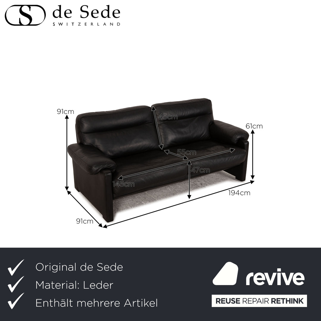 de Sede DS 70 Leder Sofa Garnitur Schwarz Dreisitzer Zweisitzer Sofa Couch