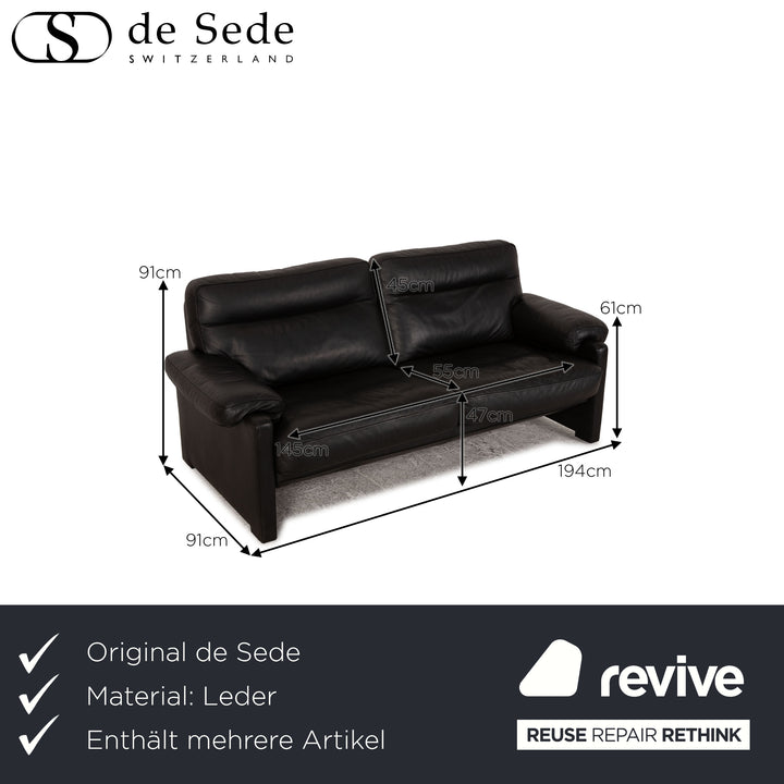 de Sede DS 70 Leder Sofa Garnitur Schwarz Dreisitzer Zweisitzer Sofa Couch