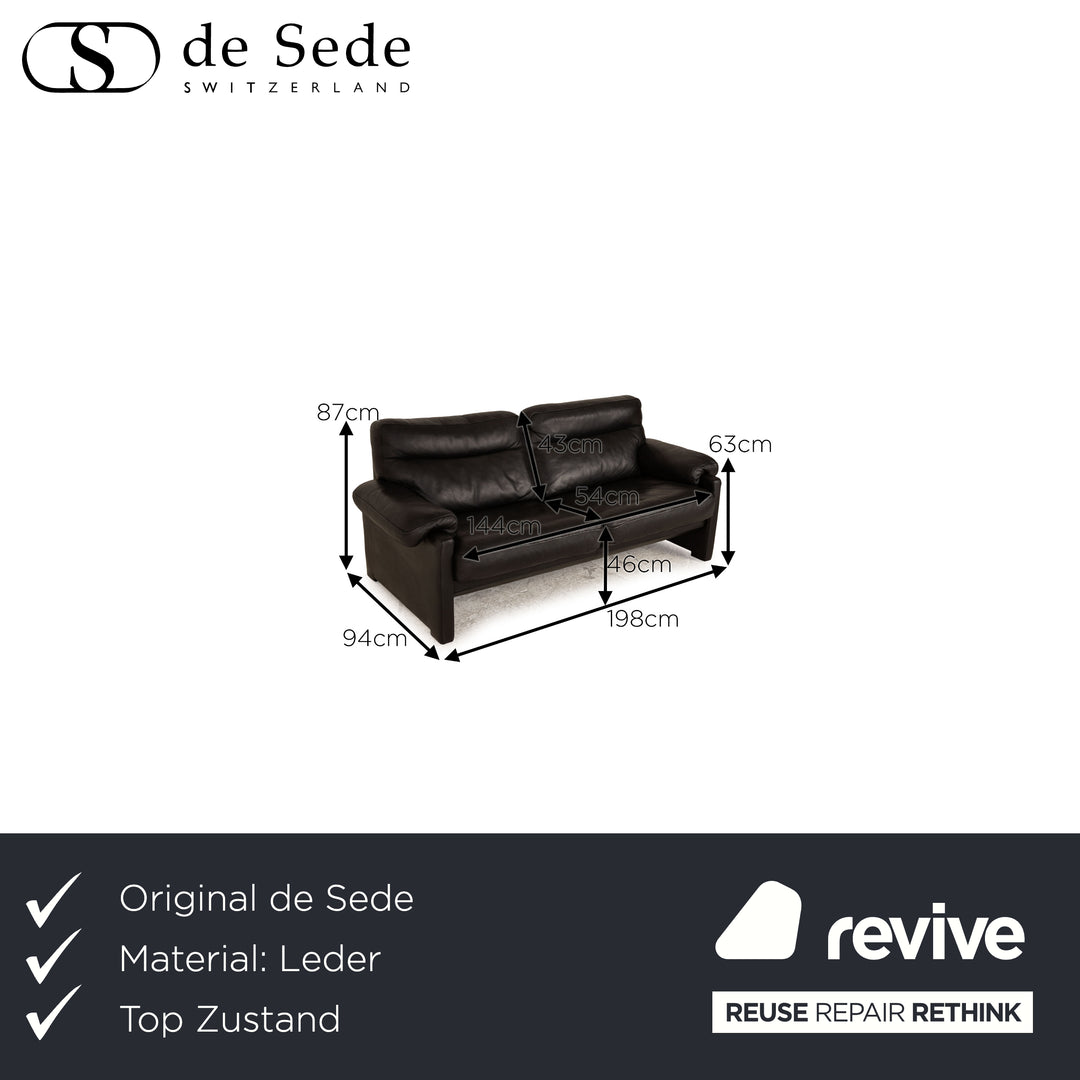 de Sede ds 70 Leather Two Seater Black Sofa Couch