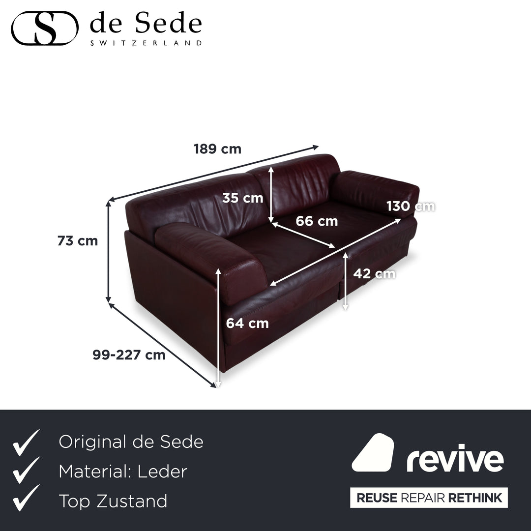 de Sede DS-76 Leder Zweisitzer Lila manuelle Funktion Sofa Couch