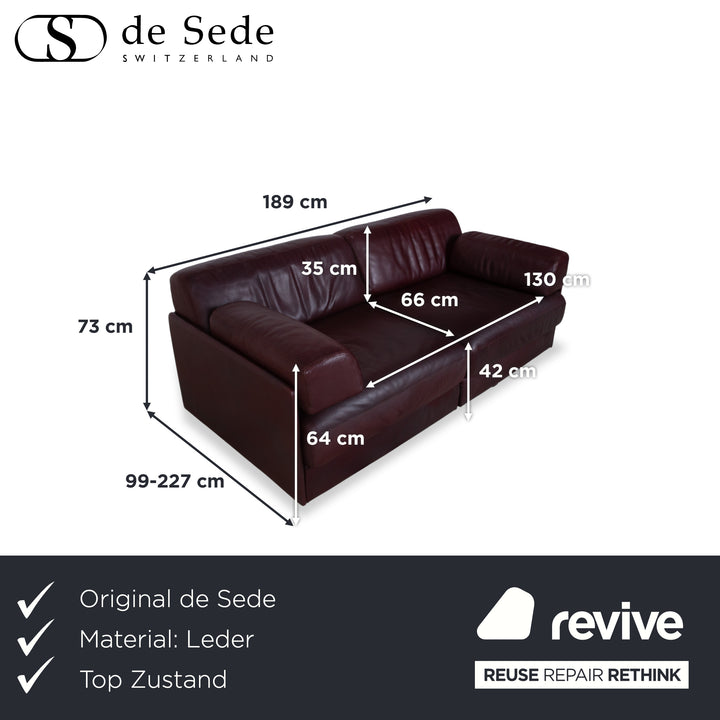de Sede DS-76 Leder Zweisitzer Rot Bordeaux manuelle Funktion Sofa Couch