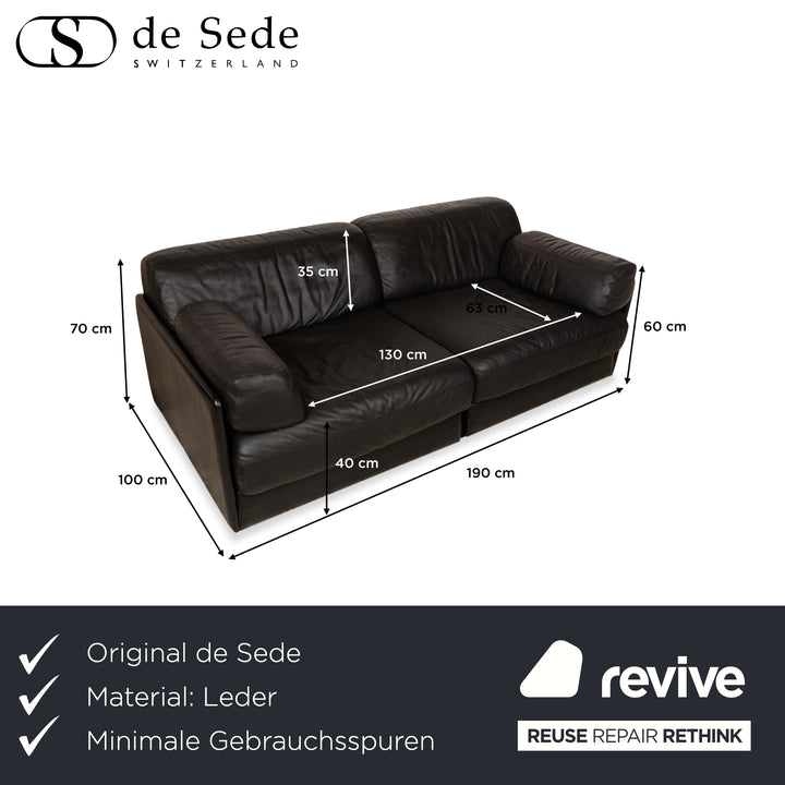 De Sede DS-76 Leather Two Seater Black Sofa Couch manual function