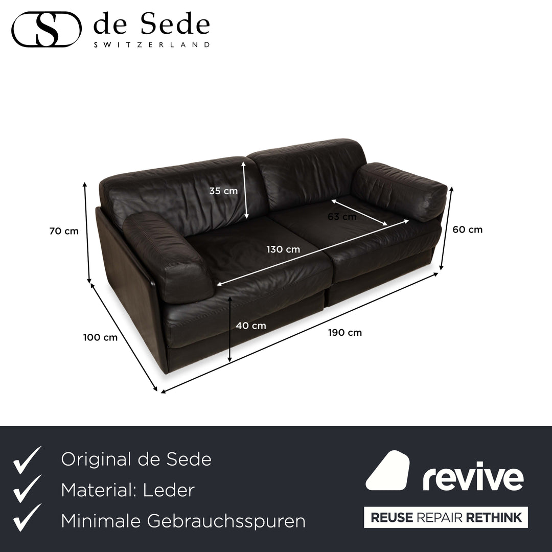 de Sede DS-76 Leder Zweisitzer Schwarz Sofa Couch manuelle Funktion