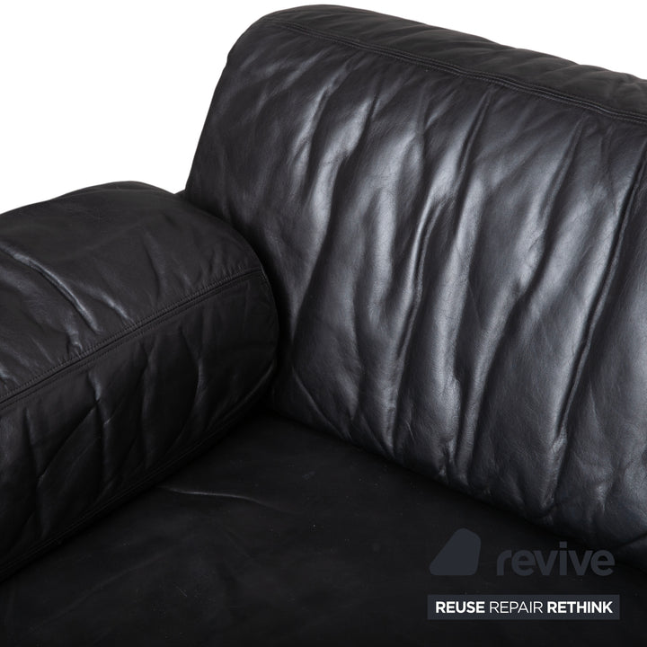 de Sede DS-78 Leder Zweisitzer Schwarz Sofa Couch Sessel manuelle Funktion Schlaffunktion