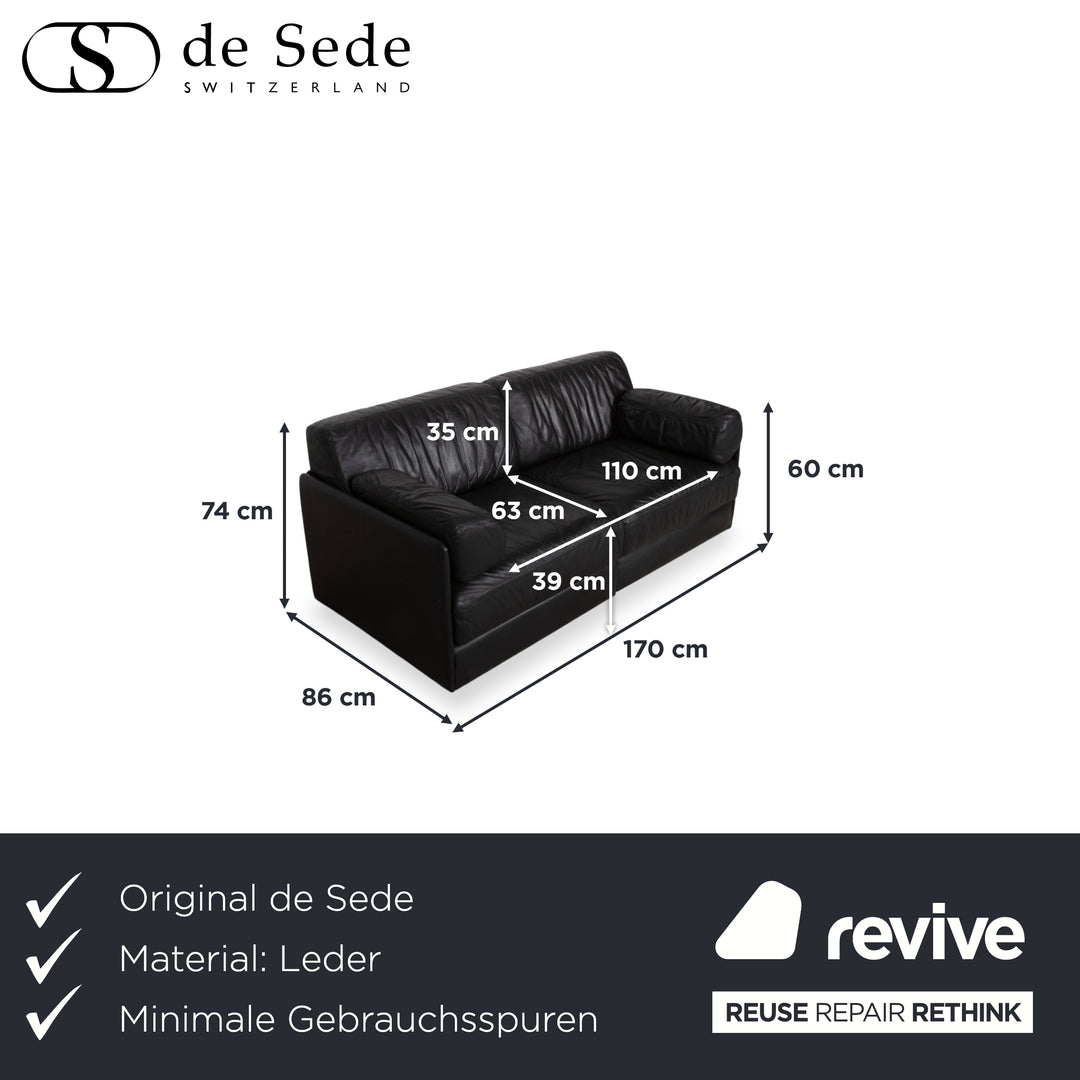 de Sede DS-78 Leder Zweisitzer Schwarz Sofa Couch Sessel manuelle Funktion Schlaffunktion