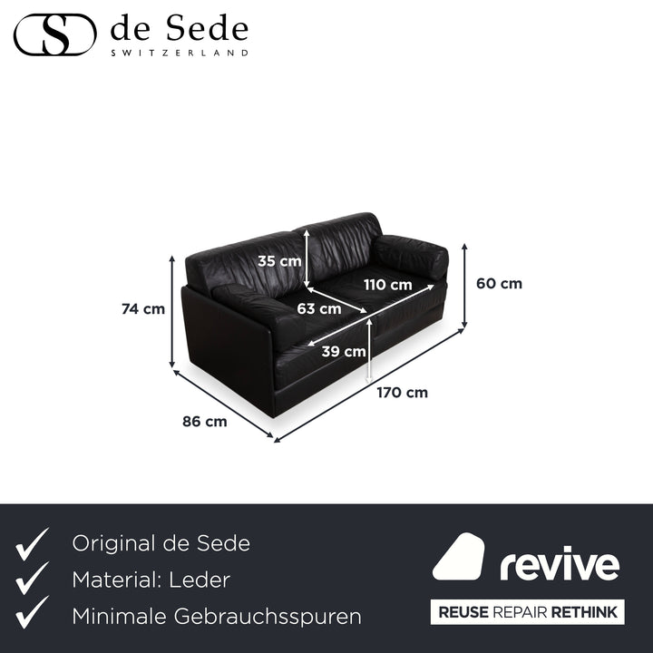de Sede DS-78 Leder Zweisitzer Schwarz Sofa Couch Sessel manuelle Funktion Schlaffunktion