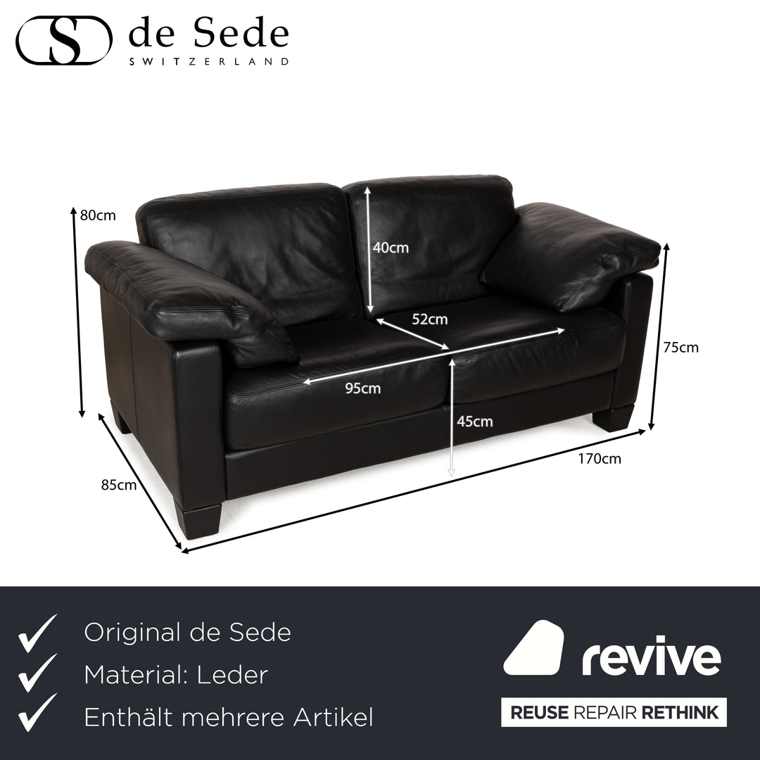 De Sede for WK Wohnen DS-17/WK 612 Sofa Set Leather Black Two-Seater Armchair Couch