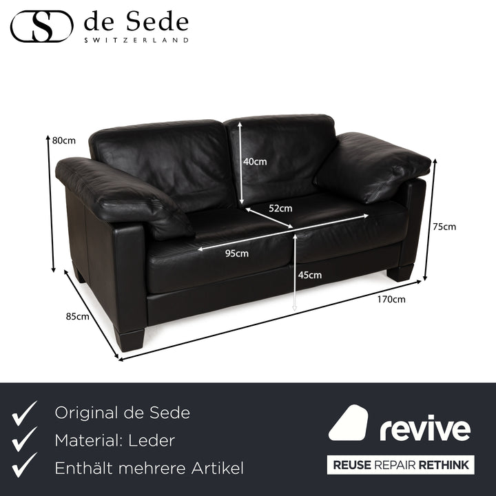 De Sede for WK Wohnen DS-17/WK 612 Sofa Set Leather Black Two-Seater Armchair Couch