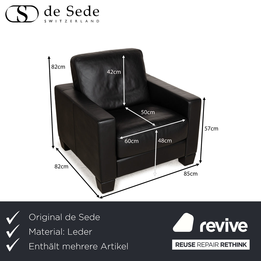 De Sede for WK Wohnen DS-17/WK 612 Sofa Set Leather Black Two-Seater Armchair Couch