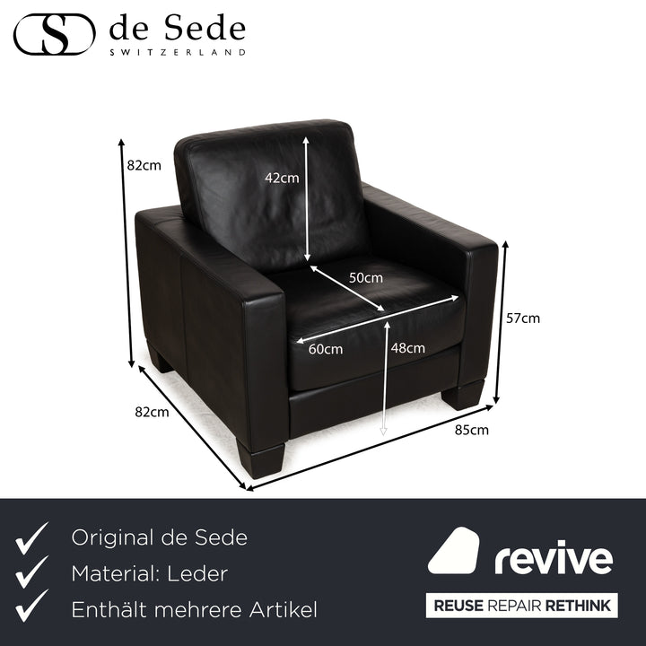De Sede for WK Wohnen DS-17/WK 612 Sofa Set Leather Black Two-Seater Armchair Couch