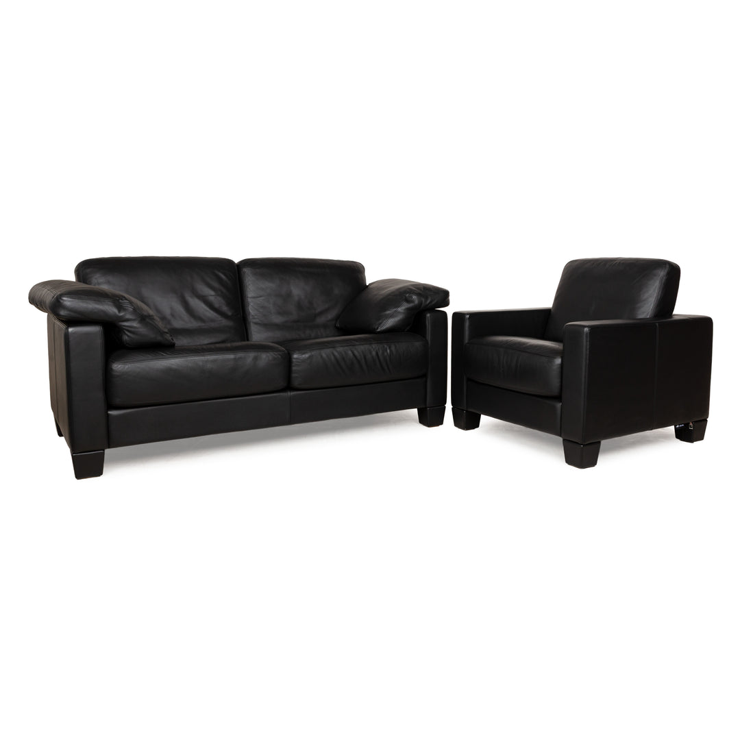 De Sede for WK Wohnen DS-17/WK 612 Sofa Set Leather Black Two-Seater Armchair Couch