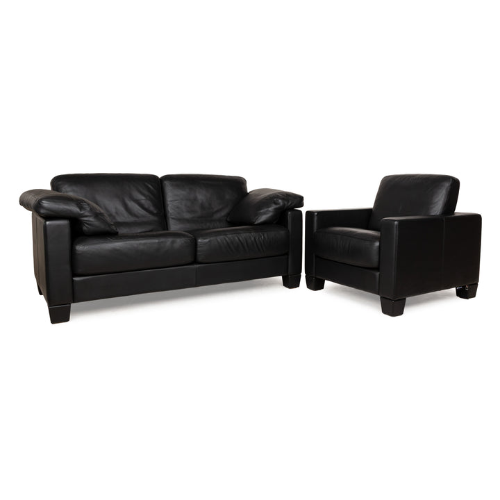 De Sede for WK Wohnen DS-17/WK 612 Sofa Set Leather Black Two-Seater Armchair Couch