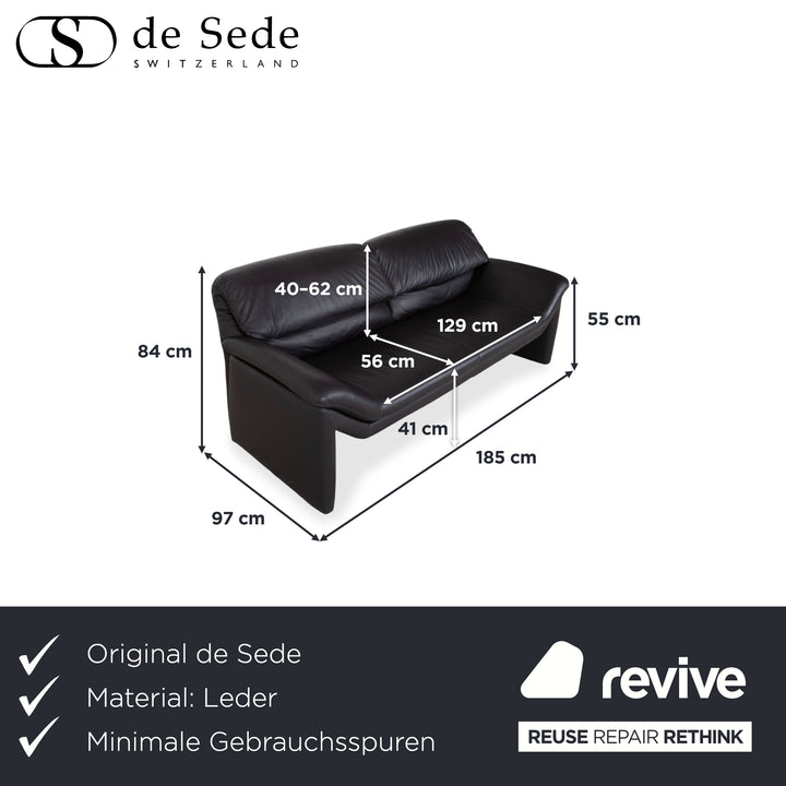 de Sede Hans Kaufeld Leather Two-Seater Black Manual Function Sofa Couch