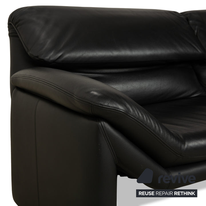 de Sede Hans Kaufeld Leather Two-Seater Black Sofa Couch Manual Function