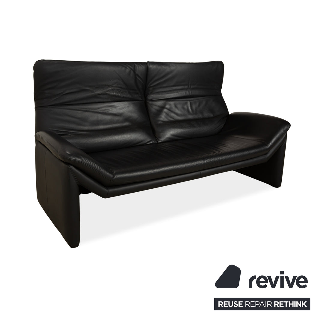 de Sede Hans Kaufeld Leather Two-Seater Black Sofa Couch Manual Function