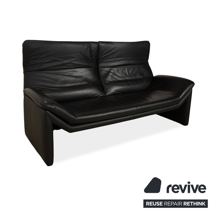 de Sede Hans Kaufeld Leather Two-Seater Black Sofa Couch Manual Function