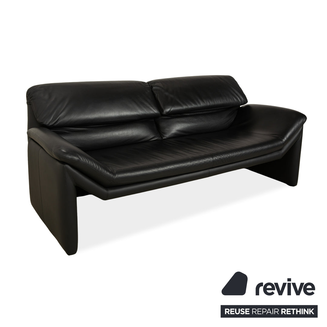 de Sede Hans Kaufeld Leather Two-Seater Black Sofa Couch Manual Function