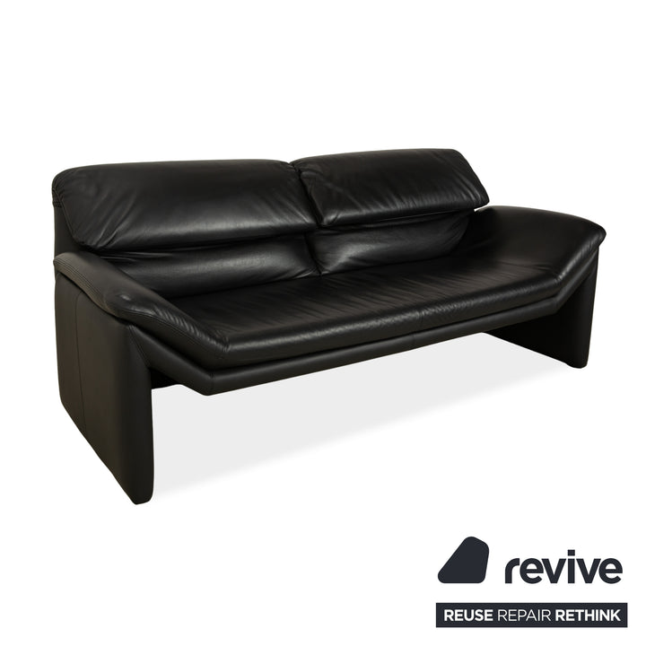 de Sede Hans Kaufeld Leather Two-Seater Black Sofa Couch Manual Function