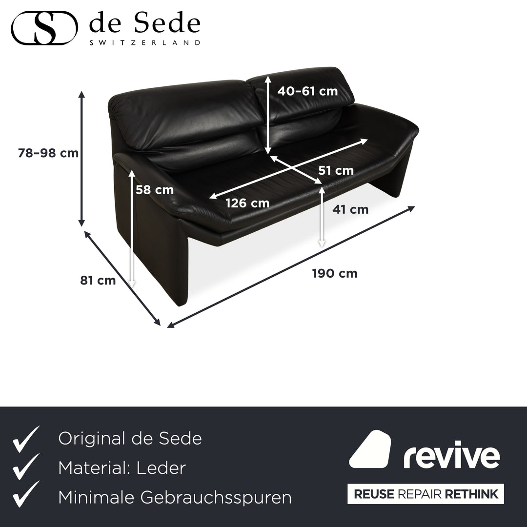 de Sede Hans Kaufeld Leather Two-Seater Black Sofa Couch Manual Function