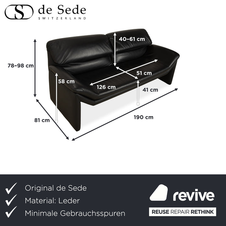 de Sede Hans Kaufeld Leather Two-Seater Black Sofa Couch Manual Function