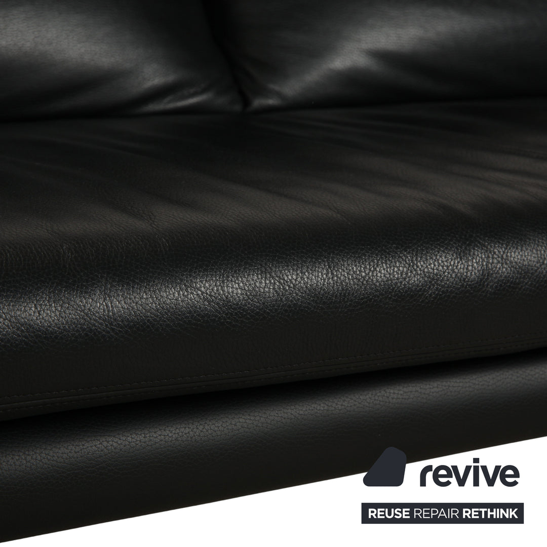 de Sede Hans Kaufeld Leather Two-Seater Black Sofa Couch Manual Function