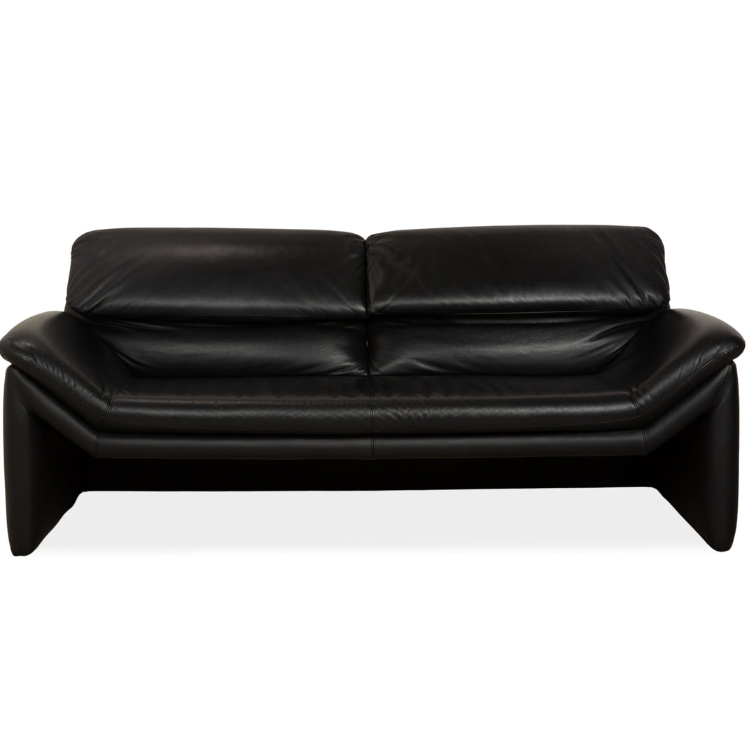 de Sede Hans Kaufeld Leather Two-Seater Black Sofa Couch Manual Function