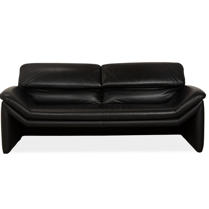 de Sede Hans Kaufeld Leather Two-Seater Black Sofa Couch Manual Function