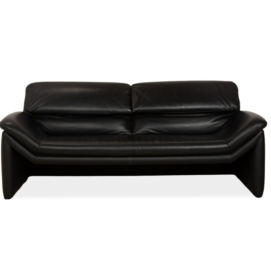 de Sede Hans Kaufeld Leather Two-Seater Black Sofa Couch Manual Function