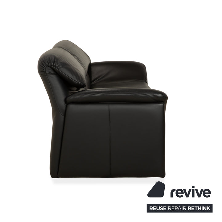 de Sede Hans Kaufeld Leather Two-Seater Black Sofa Couch Manual Function