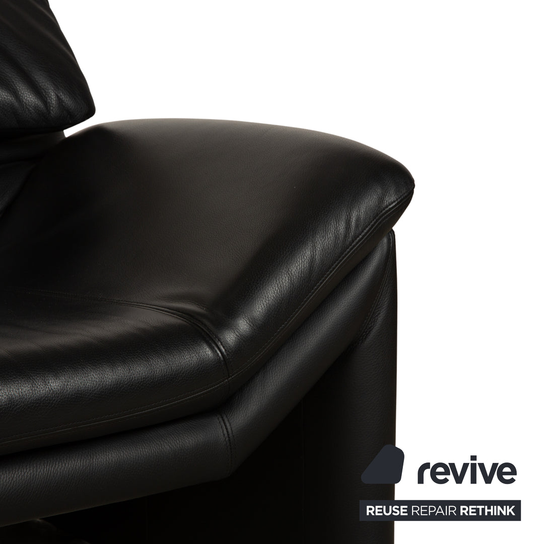 de Sede Hans Kaufeld Leather Two-Seater Black Sofa Couch Manual Function