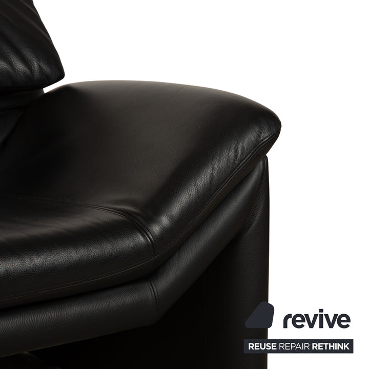 de Sede Hans Kaufeld Leather Two-Seater Black Sofa Couch Manual Function