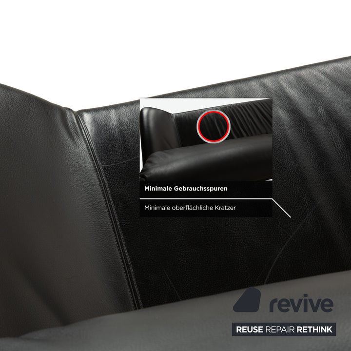 de Sede Hans Kaufeld Leather Two-Seater Black Sofa Couch Manual Function